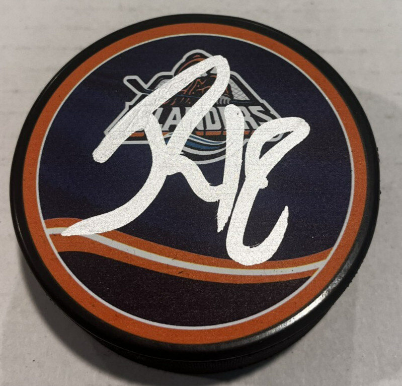 PIERRE ENGVALL SIGNED NEW YORK ISLANDERS HOCKEY PUCK W/ CASE COA