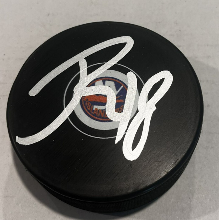 PIERRE ENGVALL SIGNED NEW YORK ISLANDERS HOCKEY PUCK W/ CASE COA