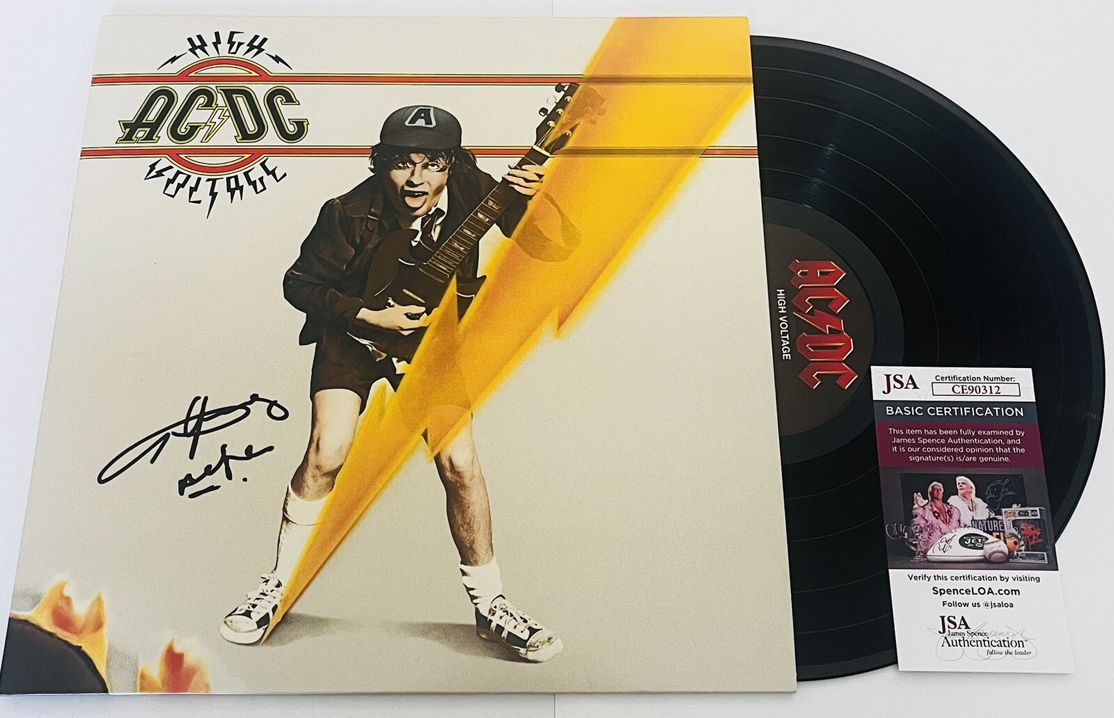 ANGUS YOUNG SIGNED AC/DC HIGH VOLTAGE LP VINYL RECORD ALBUM JSA COA