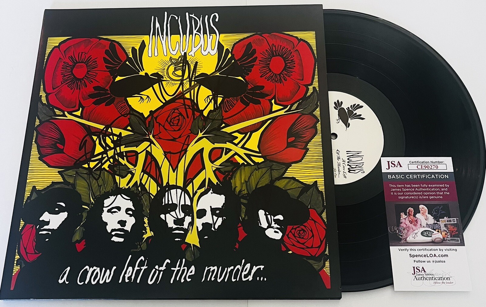 INCUBUS BAND SIGNED CROW LEFT OF THE MURDER VINYL RECORD ALBUM BRANDON BOYD JSA