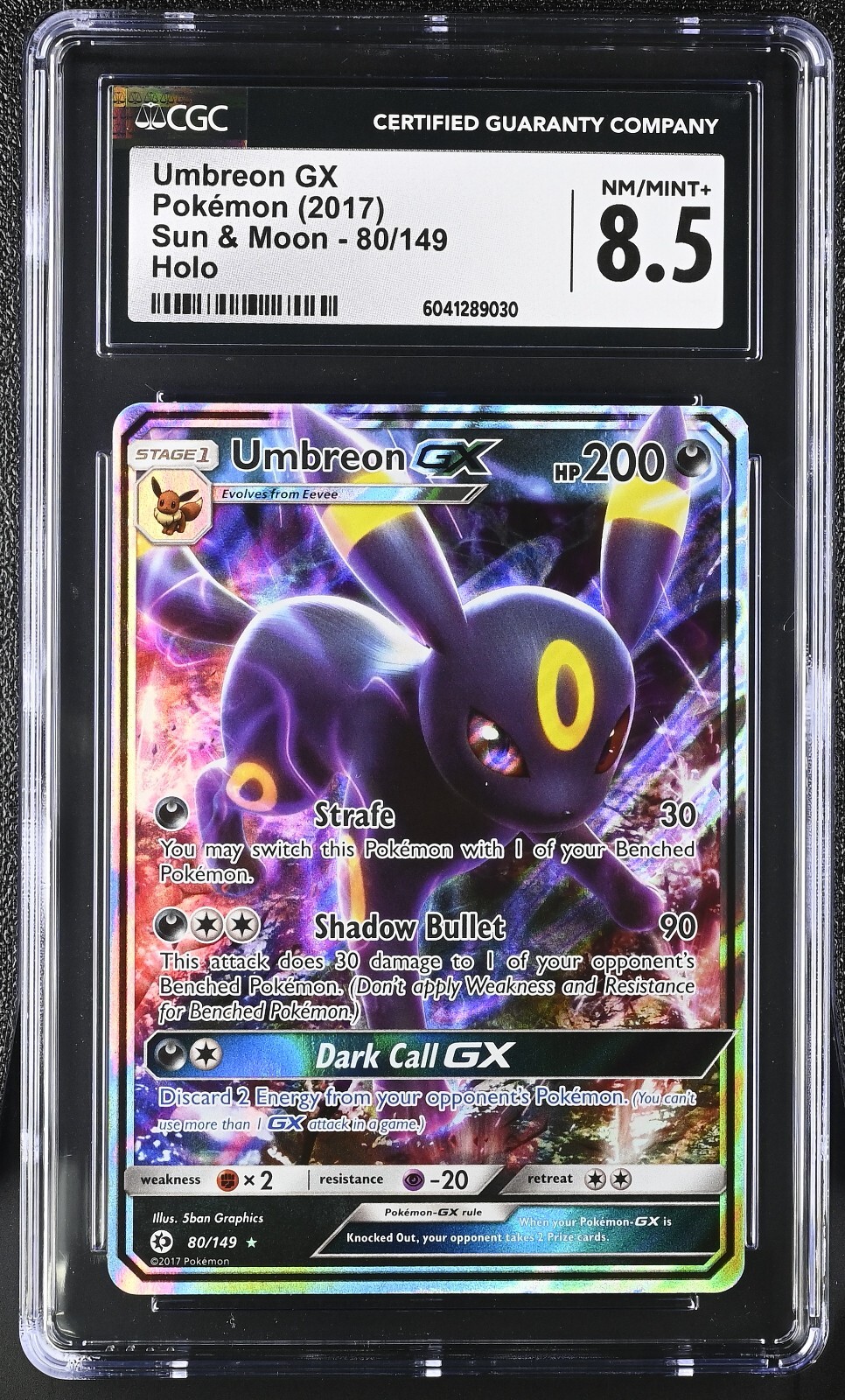 2017 POKEMON SUN & MOON HOLO #80 UMBREON GX CGC 8.5