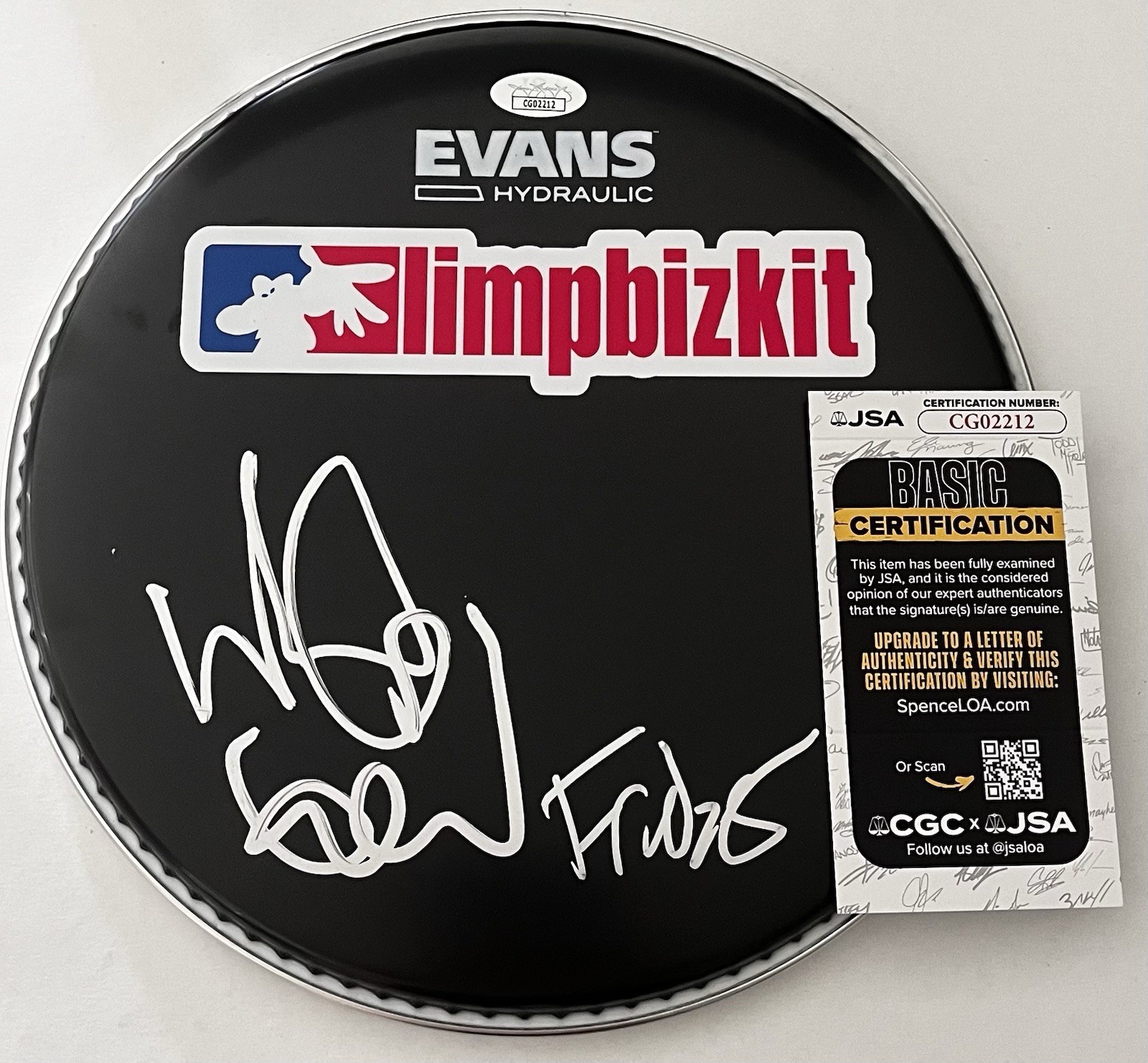 FRED DURST WES BORLAND SIGNED 10 INCH CHROME DRUMHEAD LIMP BIZKIT BAND JSA COA