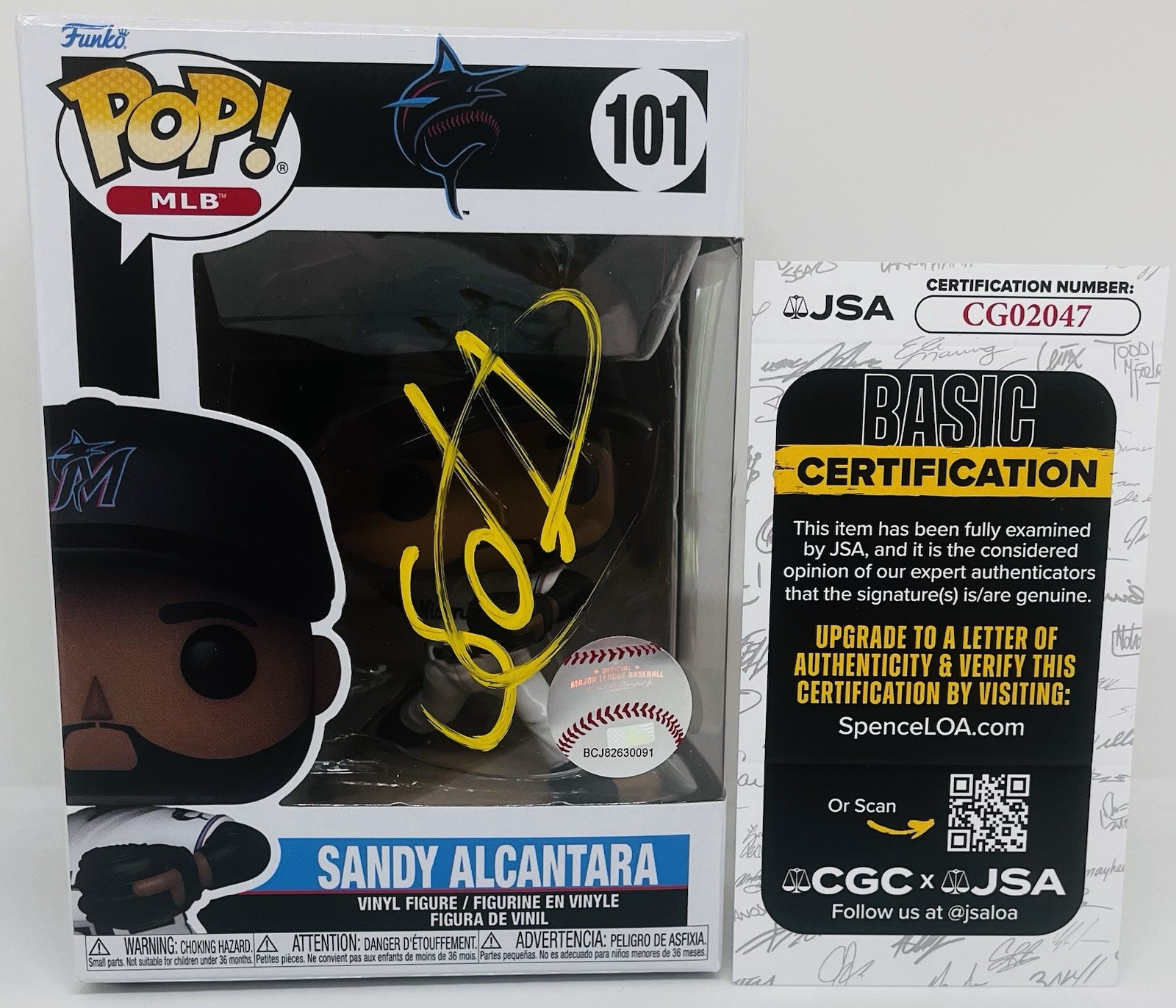 SANDY ALCANTARA SIGNED MLB POP FUNKO FIGURE MIAMI MARLINS BASEBALL JSA COA