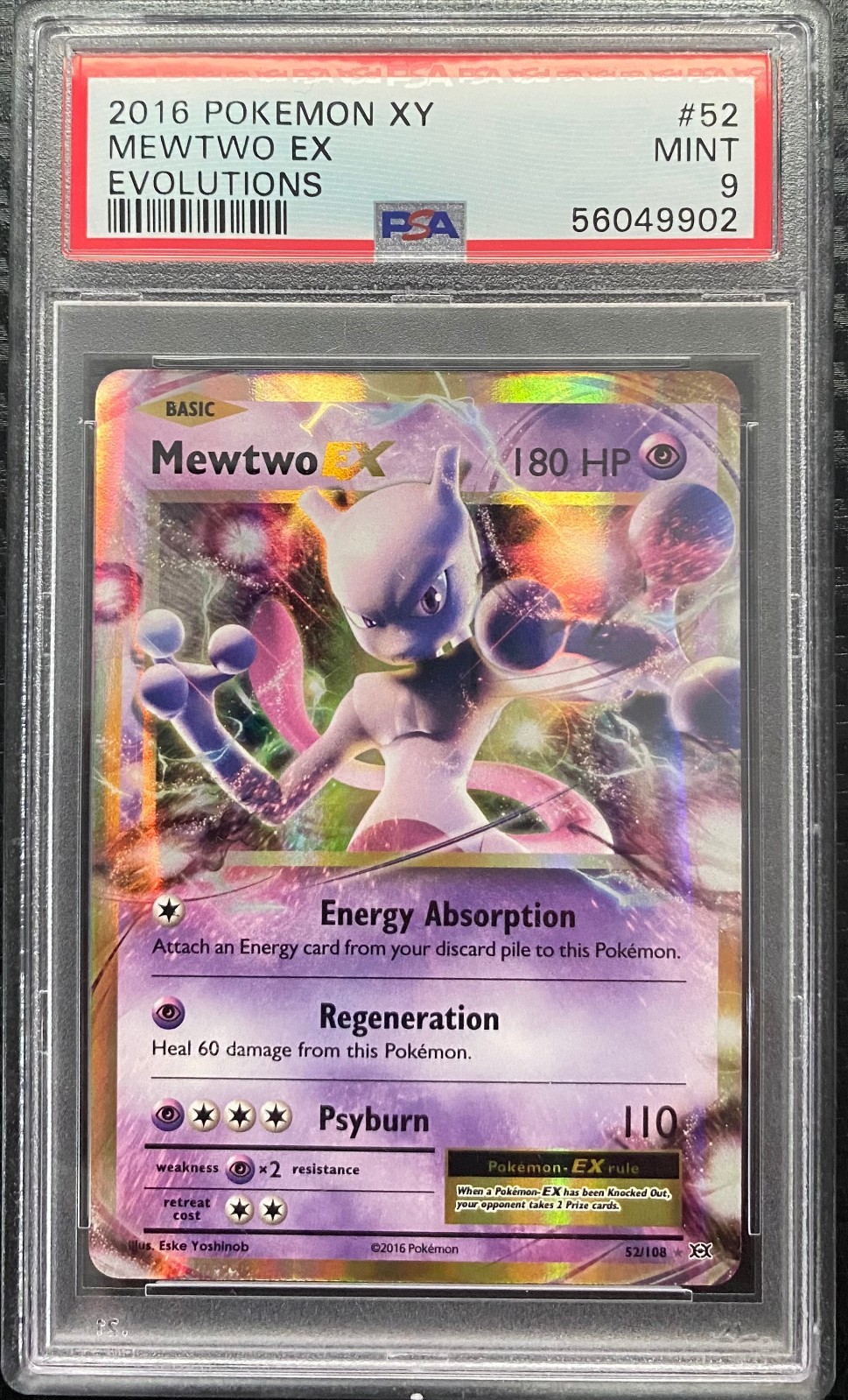2016 Pokemon XY Evolutions 52 Mewtwo EX PSA 9