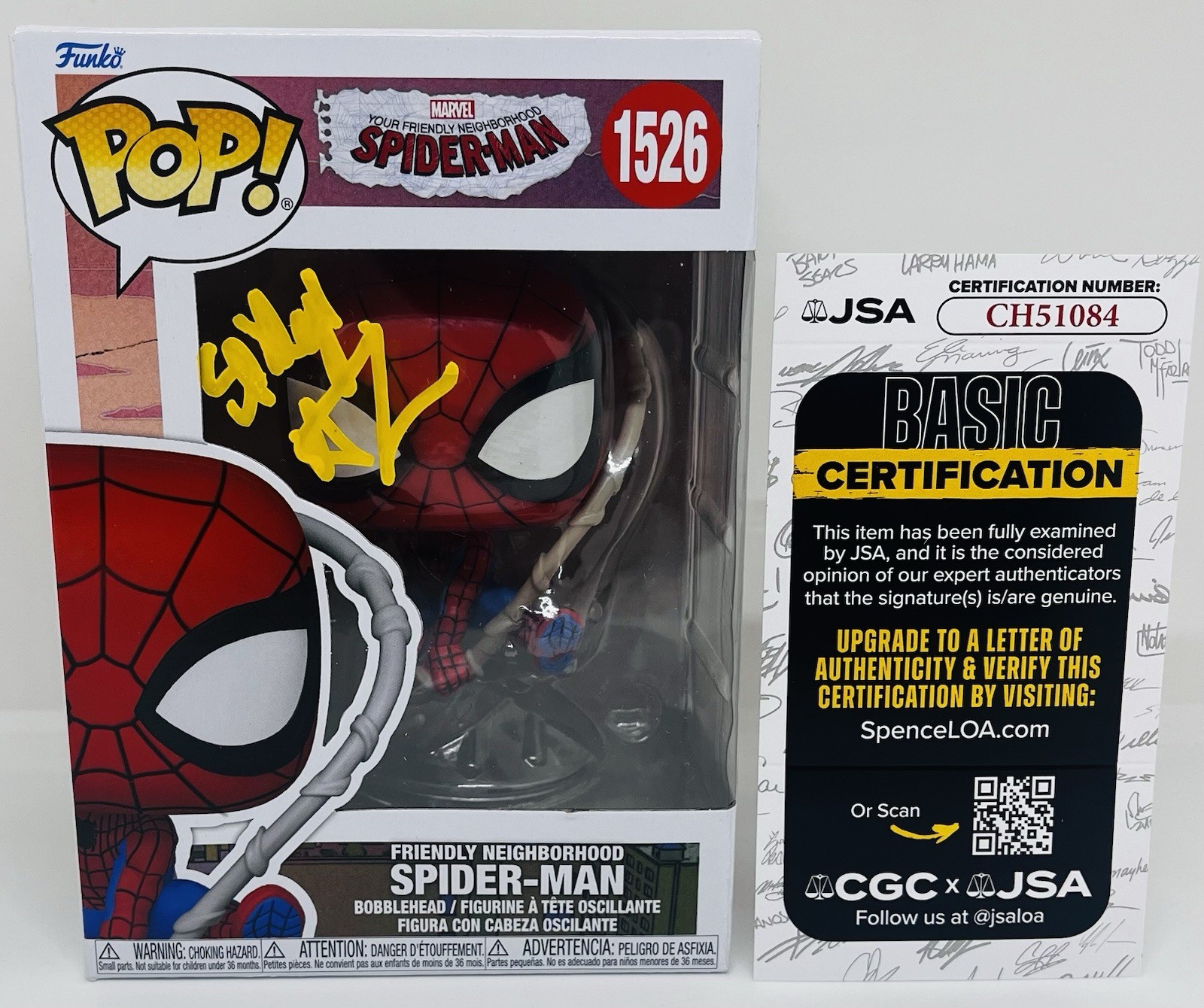 HUDSON THAMES SIGNED SPIDER-MAN POP FUNKO FIGURE FRIENDLY NEIGHBORHOOD JSA COA