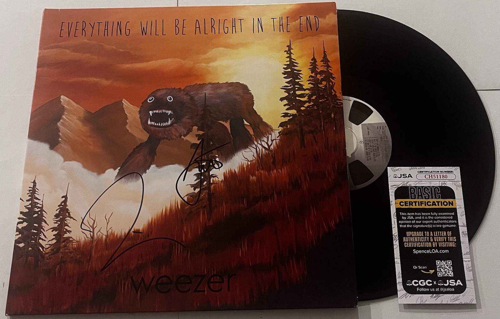 WEEZER SIGNED EVERYTHING WILL BE ALRIGHT LP VINYL RECORD ALBUM RIVERS CUOMO JSA