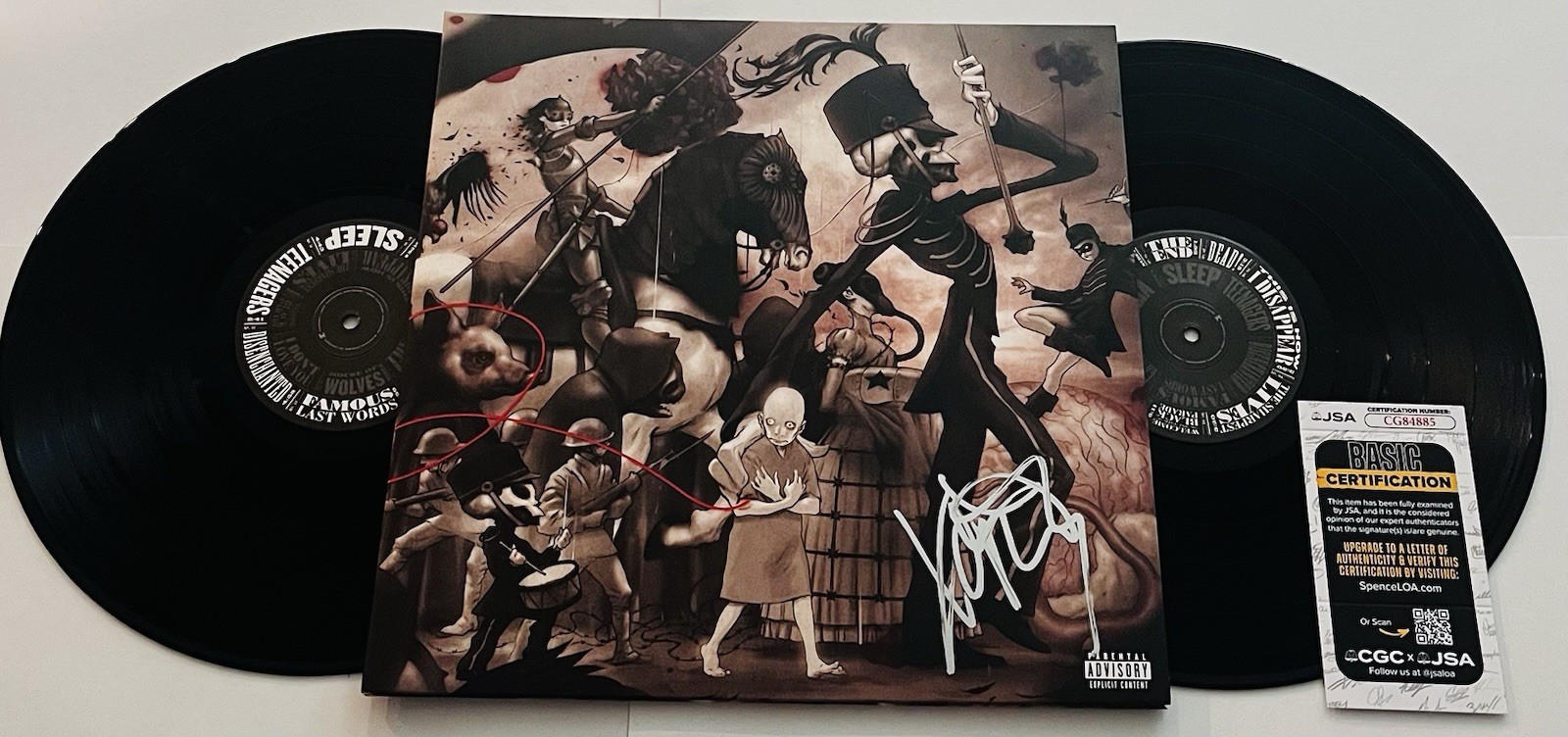 FRANK IERO SIGNED MY CHEMICAL ROMANCE LP VINYL RECORD ALBUM THE BLACK PARADE JSA