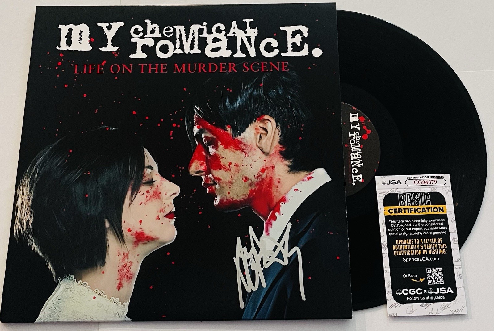 FRANK IERO SIGNED MY CHEMICAL ROMANCE VINYL RECORD ALBUM LIFE MURDER SCENE JSA