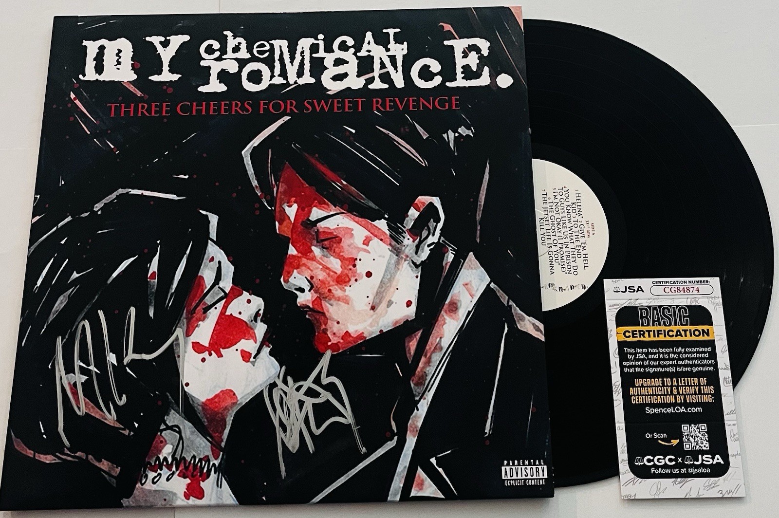 MY CHEMICAL ROMANCE SIGNED 3 CHEERS FOR SWEET REVENGE LP VINYL RECORD ALBUM JSA