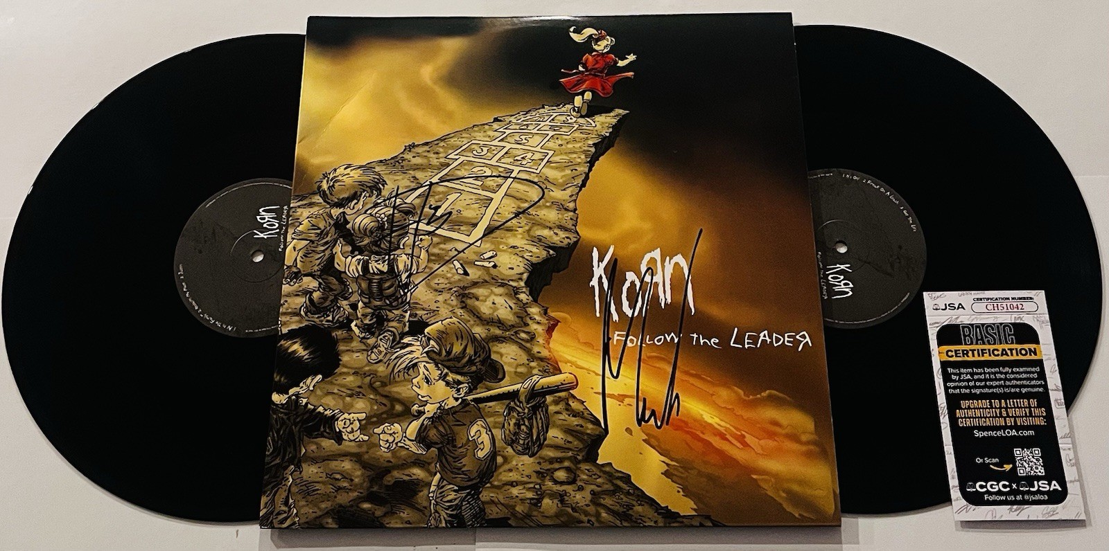 KORN BAND SIGNED FOLLOW THE LEADER LP VINYL RECORD ALBUM MUNKY & HEAD JSA COA