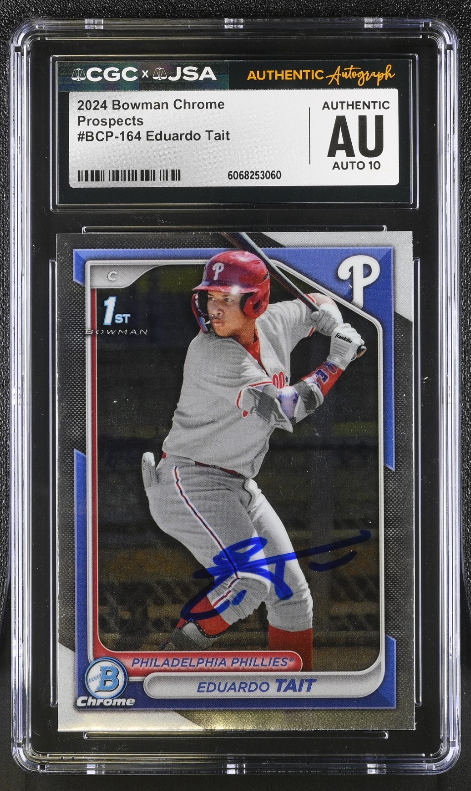 EDUARDO TAIT SIGNED 2024 BOWMAN CHROME PROSPECT CARD #BCP-164 CGC AU JSA 10 AUTO