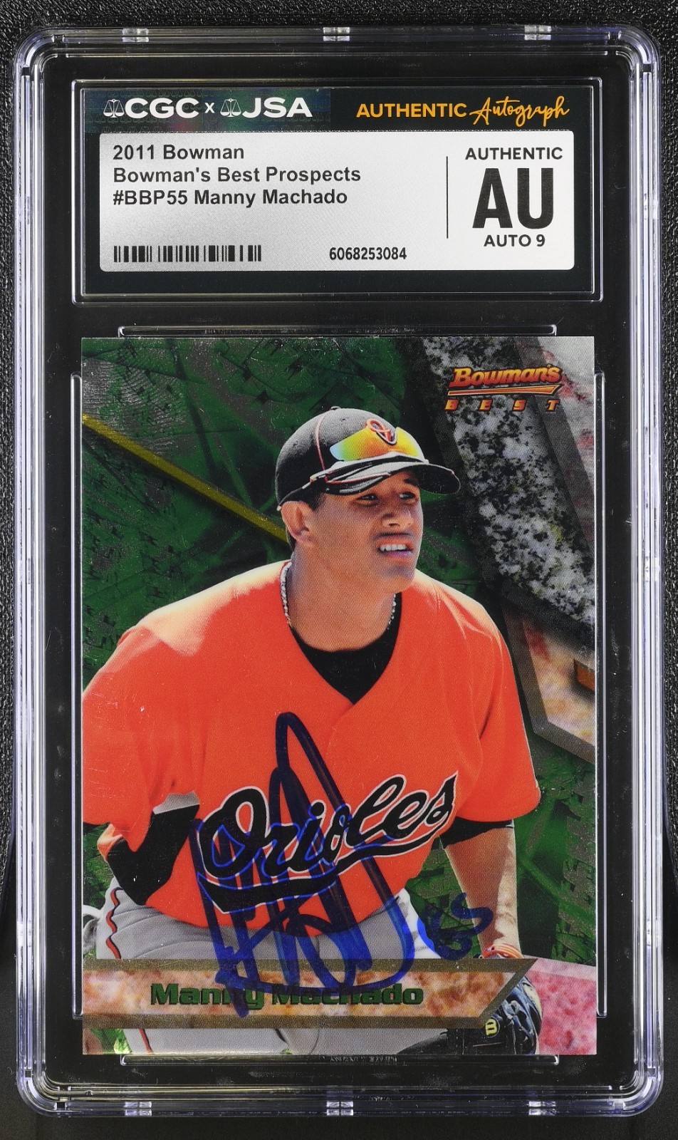 MANNY MACHADO SIGNED 2011 BOWMAN'S BEST ROOKIE CARD #BBP55 CGC AU JSA 9 AUTO