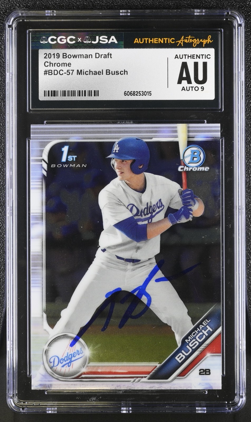 MICHAEL BUSCH SIGNED 2019 BOWMAN DRAFT CHROME CARD #BDC-57 CGC AU JSA 9 AUTO