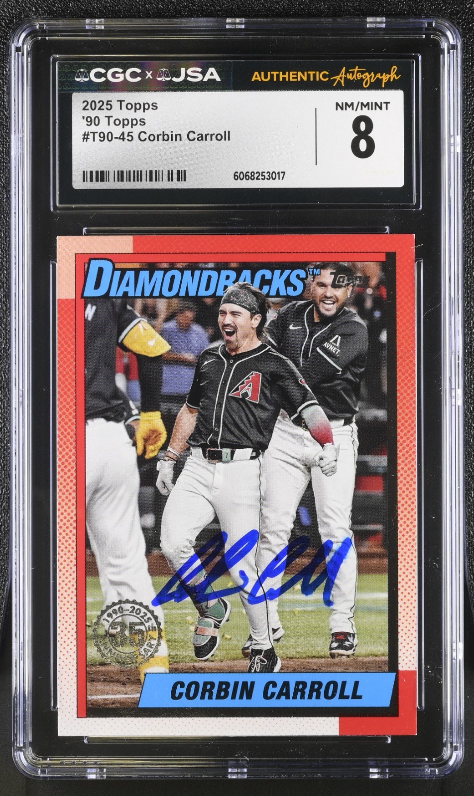 CORBIN CARROLL SIGNED 2025 TOPPS 1990 INSERT CARD #T90-45 CGC 8 JSA AUTO