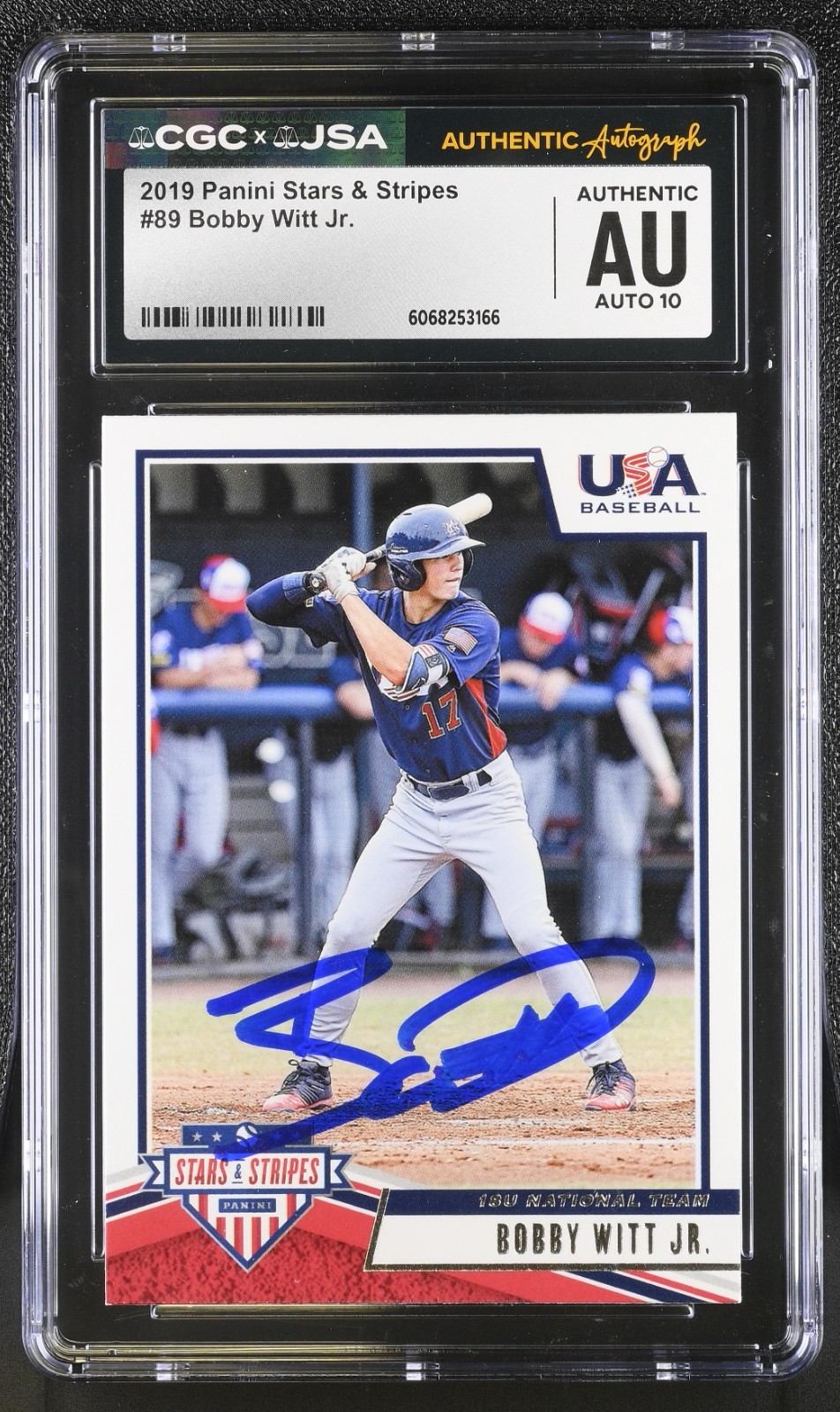 BOBBY WITT JR SIGNED 2019 PANINI STARS & STRIPES CARD #89 CGC AU JSA 10 AUTO