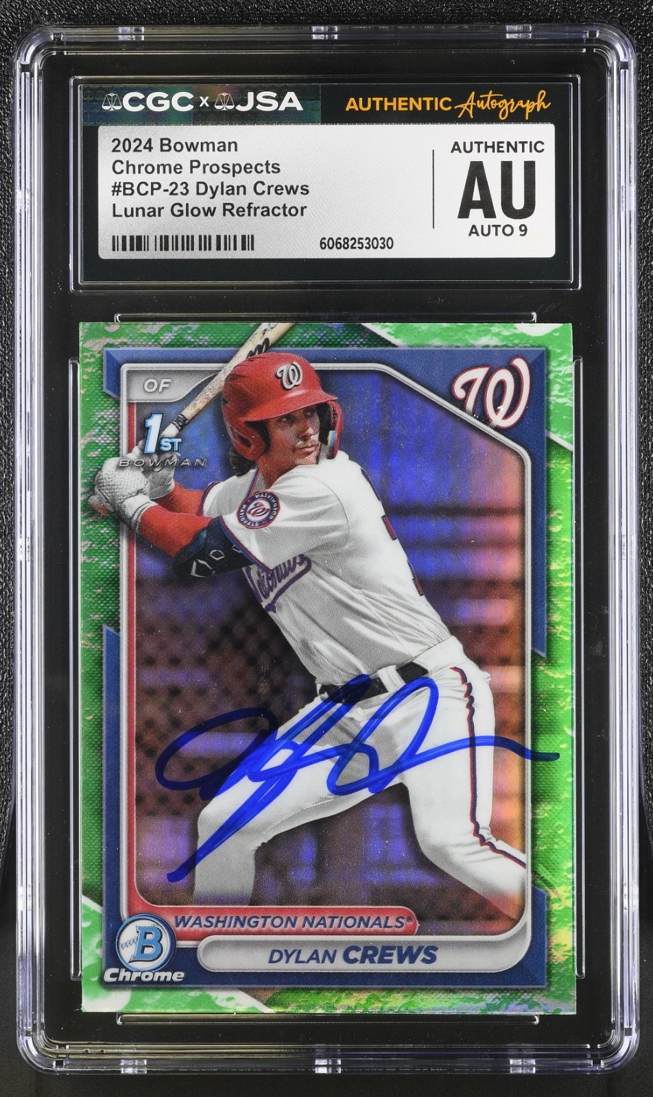 DYLAN CREWS SIGNED 2024 BOWMAN CHROME LUNAR GLOW CARD #BCP-23 CGC AU JSA 9 AUTO