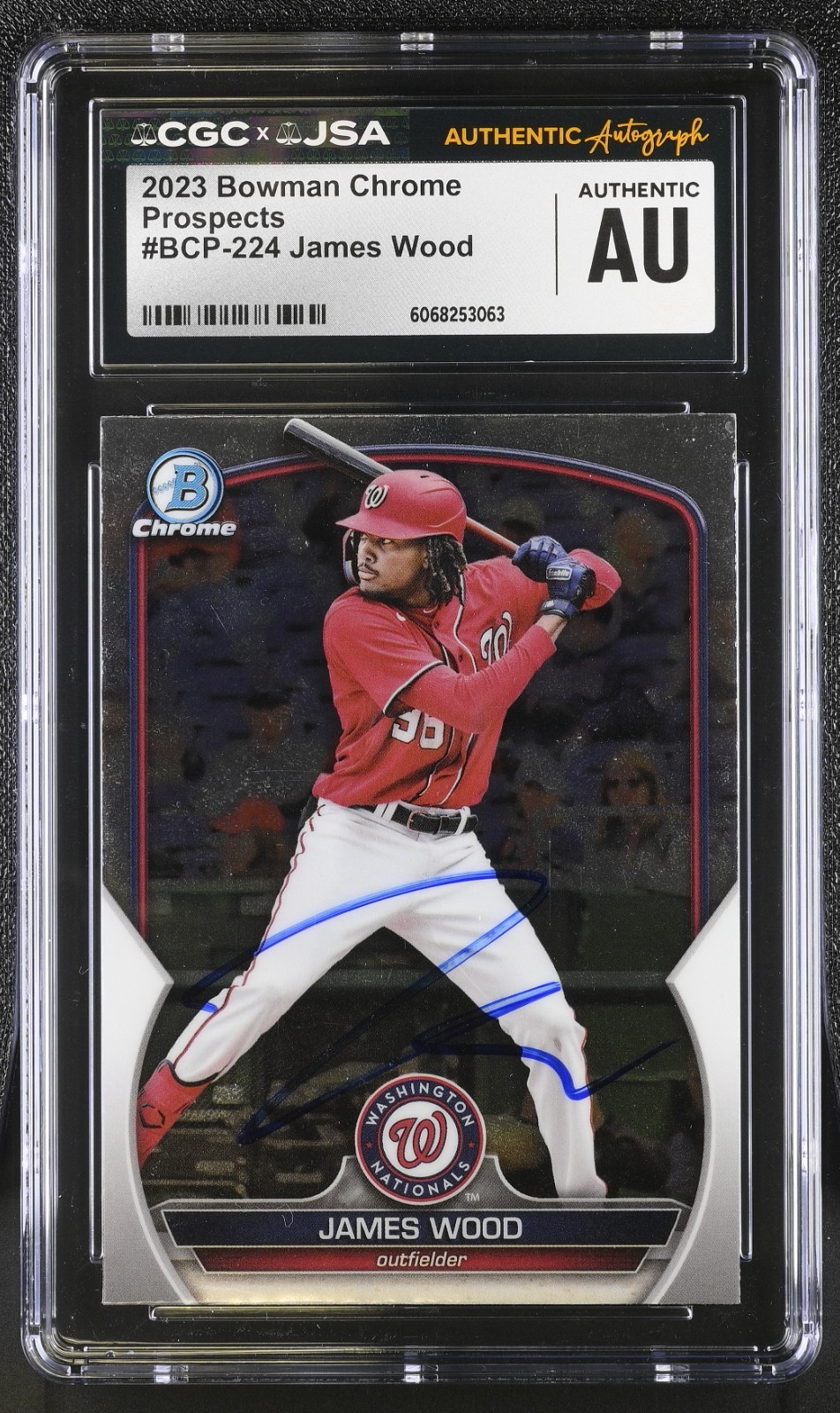 JAMES WOOD SIGNED 2023 BOWMAN CHROME PROSPECTS CARD #BCP-224 CGC AU JSA AUTO