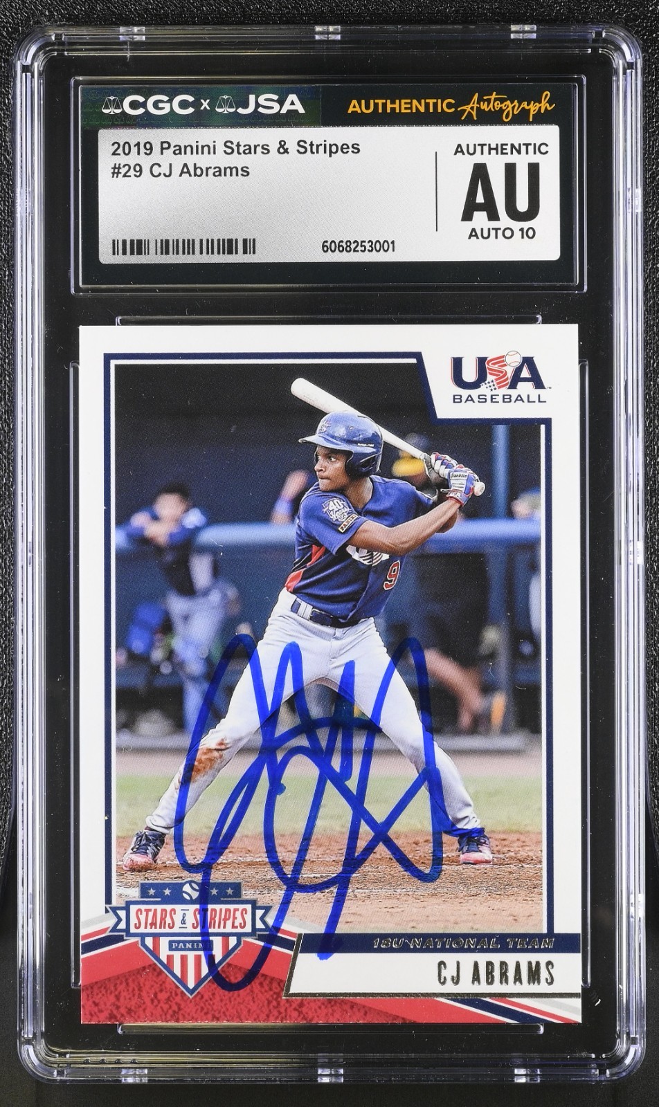 CJ ABRAMS SIGNED 2019 PANINI STARS & STRIPES ROOKIE CARD #29 CGC AU JSA 10 AUTO