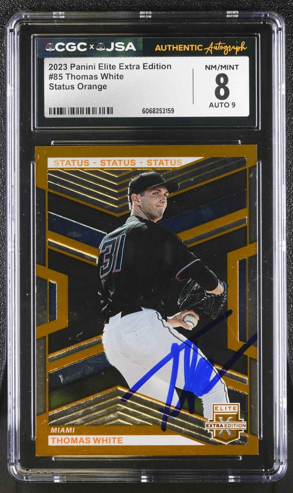 THOMAS WHITE SIGNED 2023 PANINI ELITE EXTRA ORANGE CARD #85 CGC 8 JSA 9 AUTO