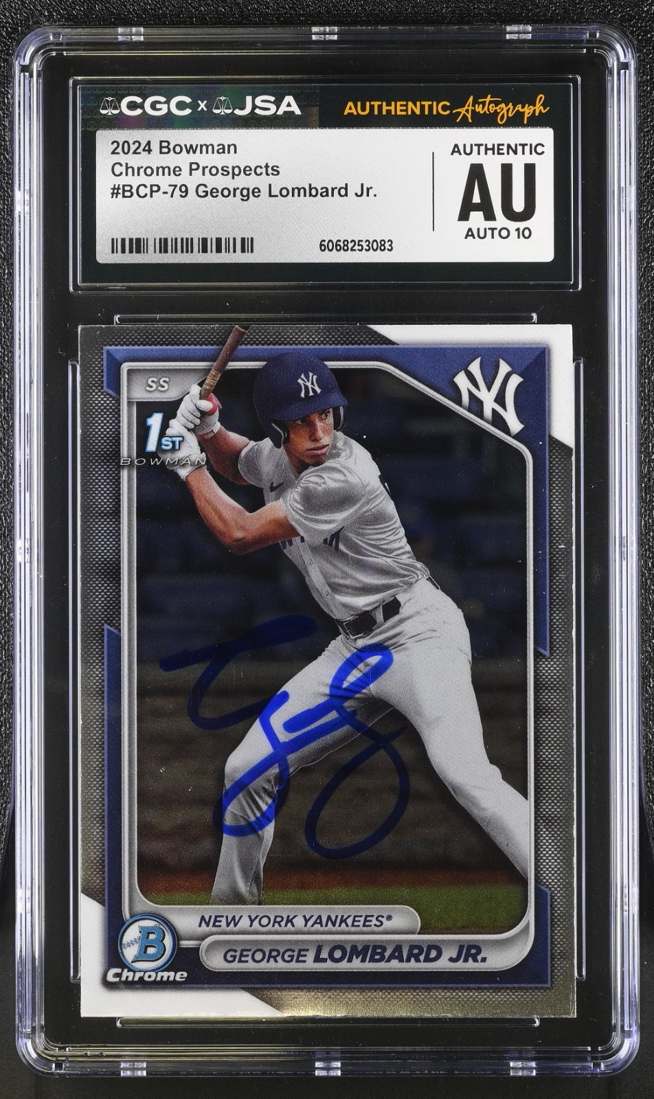 GEORGE LOMBARD SIGNED 2024 BOWMAN CHROME ROOKIE CARD #BCP-79 CGC AU JSA 10 AUTO