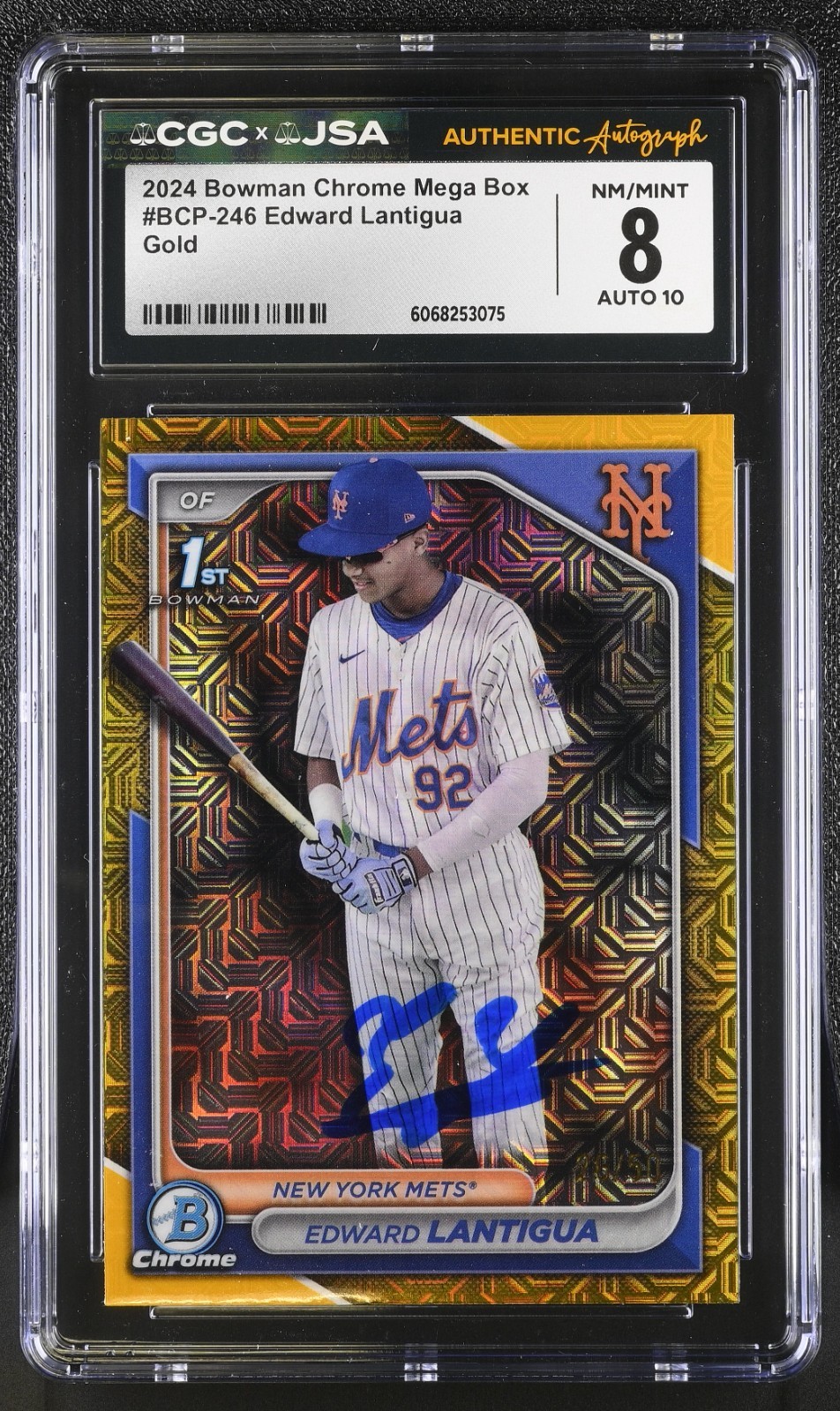 EDWARD LANTIGUA SIGNED 2024 BOWMAN CHROME GOLD CARD #BCP-246 CGC 8 JSA 10 AUTO