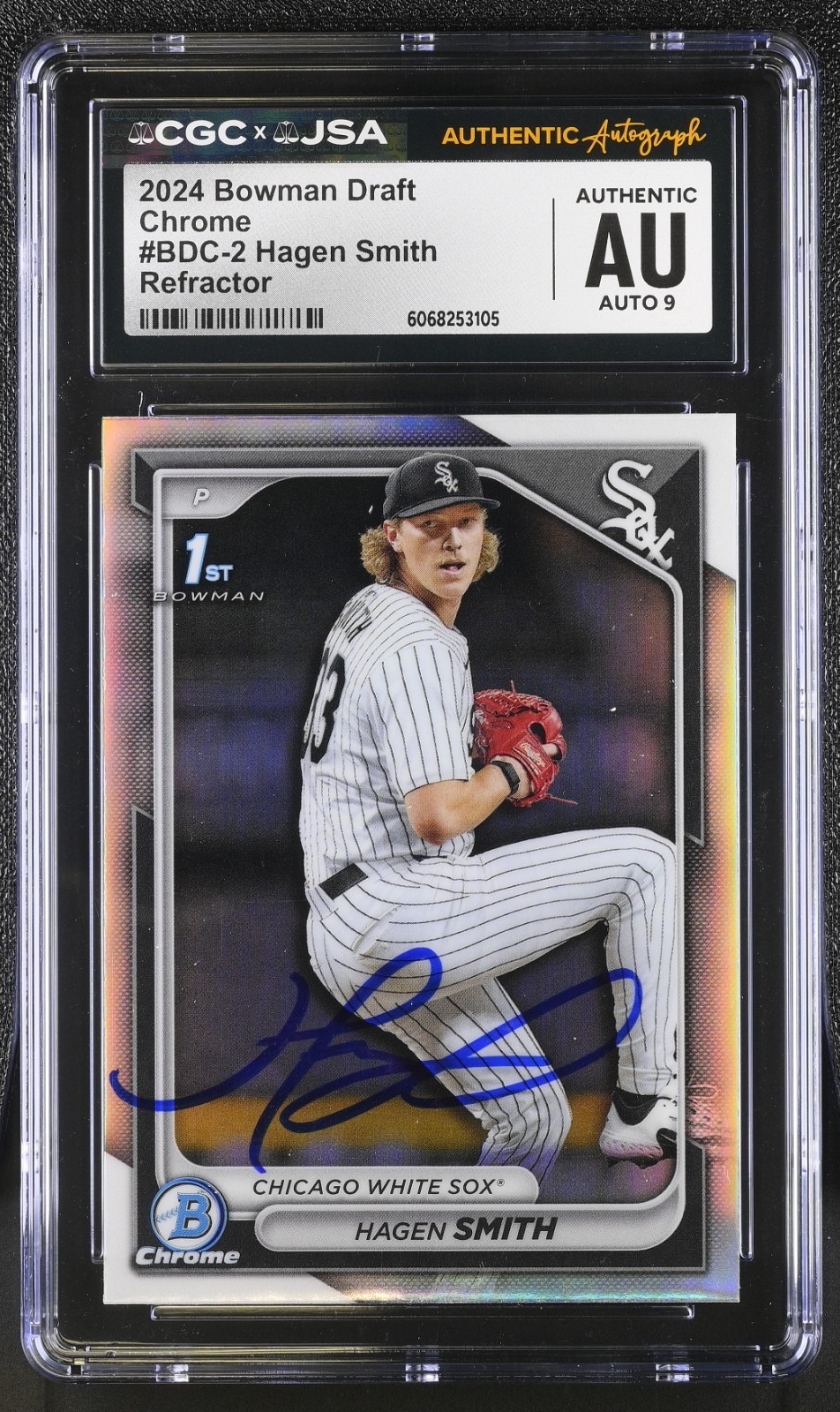 HAGEN SMITH SIGNED 2024 BOWMAN DRAFT CHROME REF CARD #BDC-2 CGC AU JSA 9 AUTO