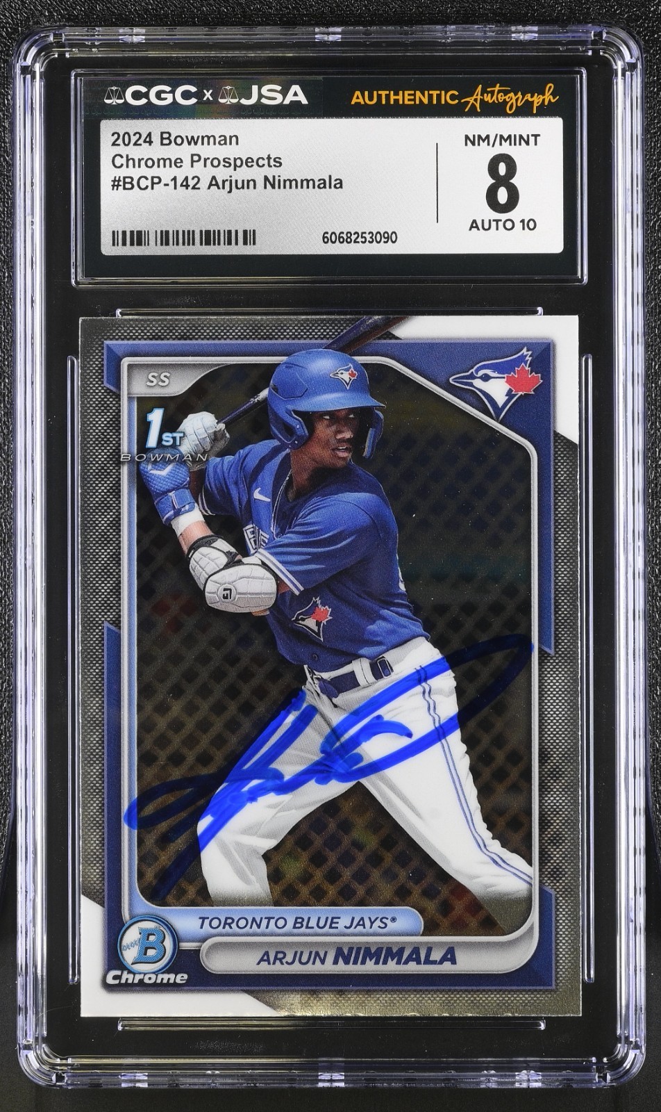 ARJUN NIMMALA SIGNED 2024 BOWMAN CHROME ROOKIE CARD #BCP-142 CGC 8 JSA 10 AUTO