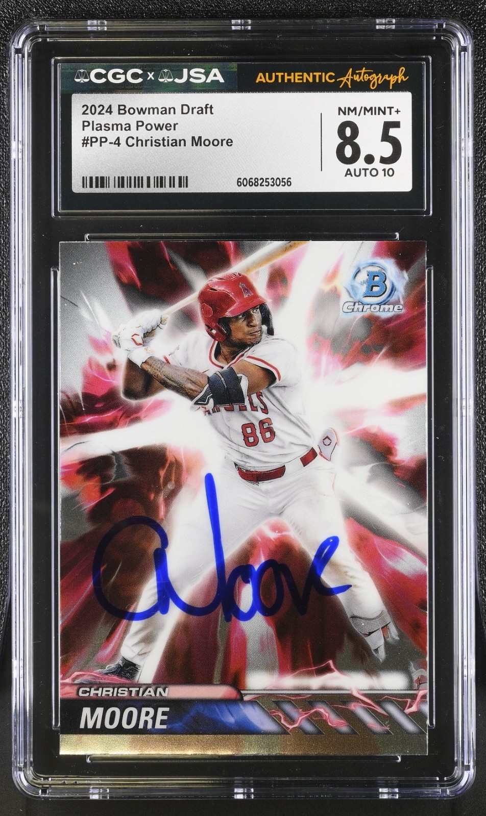 CHRISTIAN MOORE SIGNED 2024 BOWMAN DRAFT PLASMA CARD #PP-4 CGC 8.5 JSA 10 AUTO