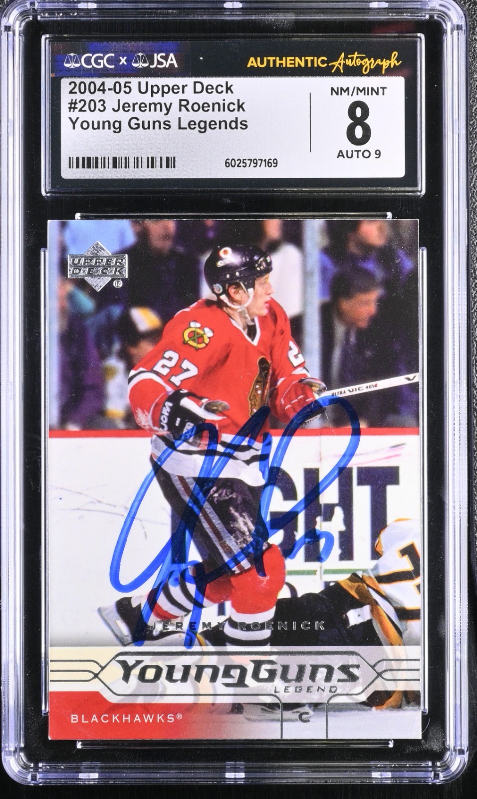 JEREMY ROENICK SIGNED 2004-05 UPPER DECK YOUNG GUNS CARD #203 CGC 8 JSA 9 AUTO