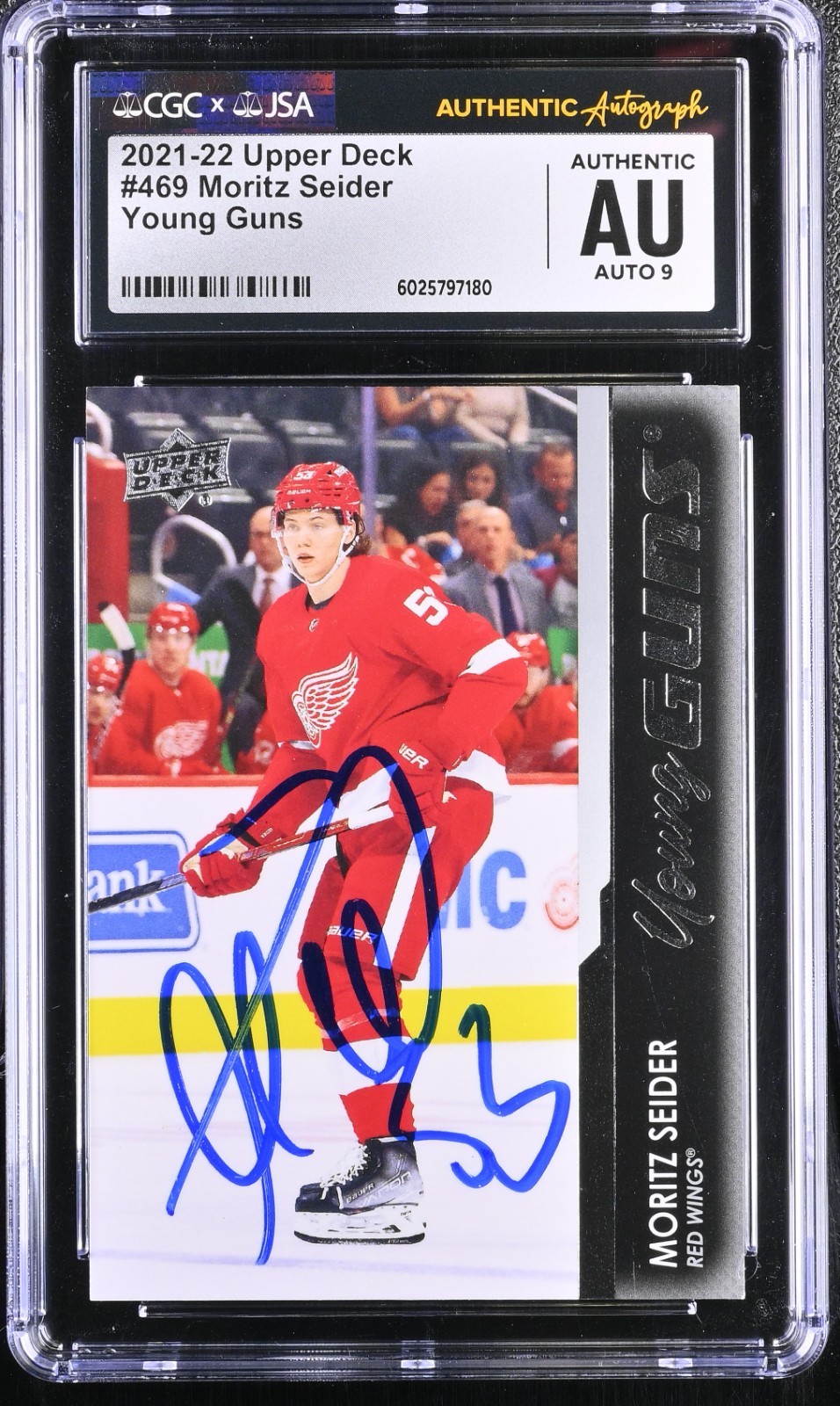 MORITZ SEIDER SIGNED 2021-22 UPPER DECK YOUNG GUNS CARD #469 CGC AU JSA 9 AUTO