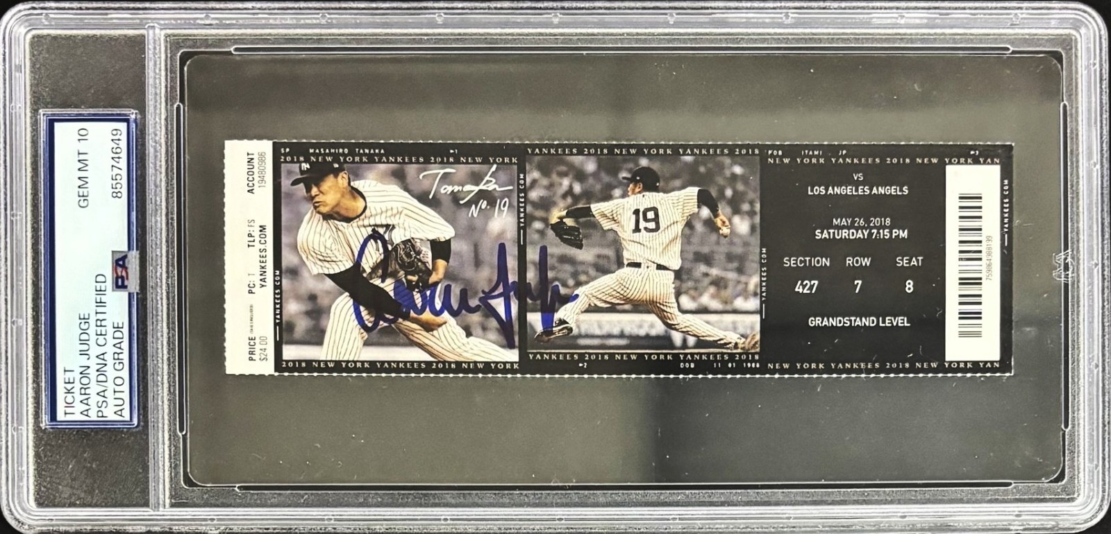 Aaron Judge Signed 05/26/2018 Yankees Ticket Fastest Player to 70 HR PSA PSA/DNA