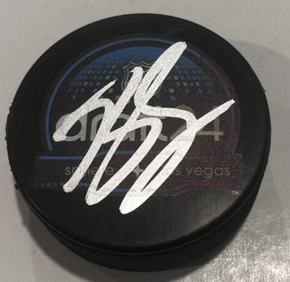 BECKETT SENNECKE SIGNED ANAHEIM DUCKS 2024 NHL DRAFT HOCKEY PUCK W/ CASE COA