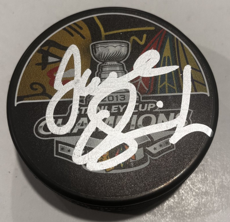 JOEL QUENNEVILLE SIGNED CHICAGO BLACKHAWKS 2013 STANLEY CUP PUCK W/ CASE COA