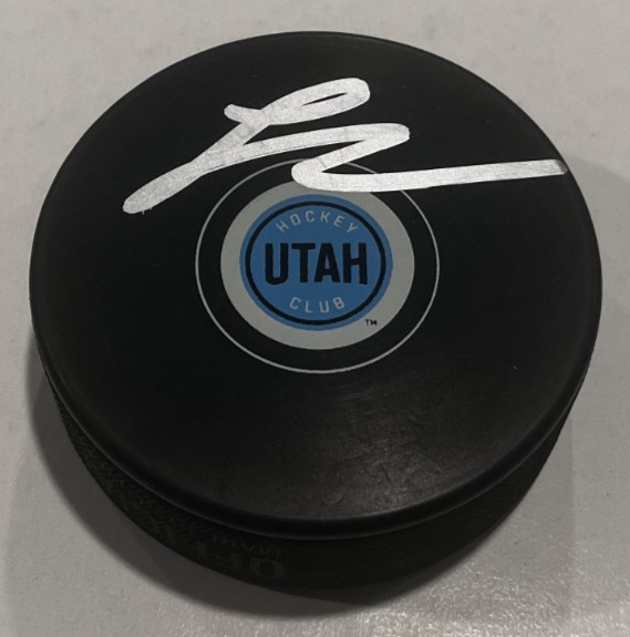 LOGAN COOLEY SIGNED UTAH MAMMOTH HOCKEY PUCK W/ CASE COA