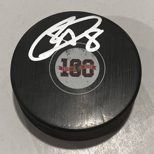 RYAN DONATO SIGNED CHICAGO BLACKHAWKS 100 YEARS HOCKEY PUCK W/ CASE COA
