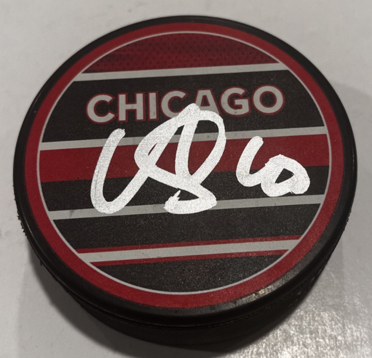 ARVID SODERBLOM SIGNED CHICAGO BLACKHAWKS HOCKEY PUCK W/ CASE COA