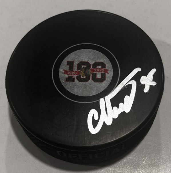 ILYA MIKHEYEV SIGNED CHICAGO BLACKHAWKS 100 YEARS HOCKEY PUCK W/ CASE COA