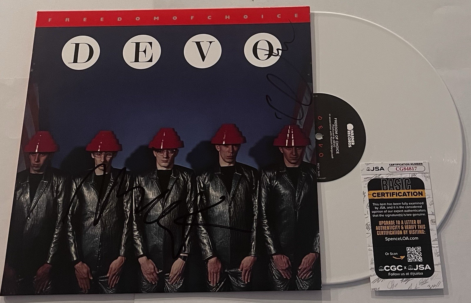 DEVO BAND SIGNED FREEDOM OF CHOICE LP VINYL RECORD ALBUM  MARK GERALD JSA COA