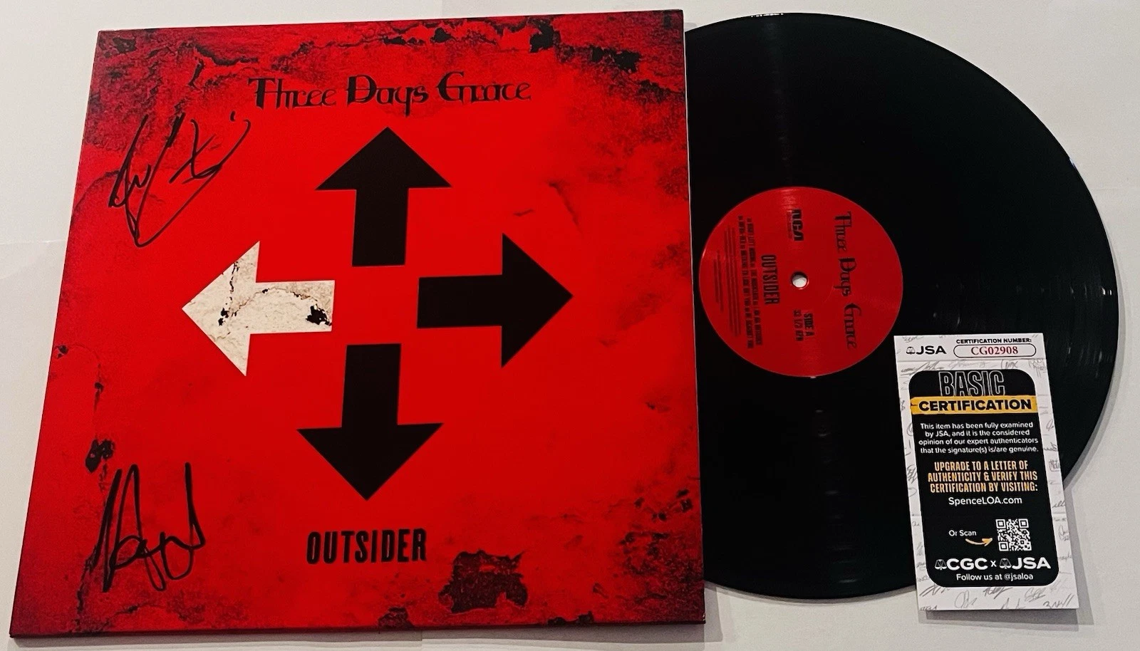 THREE DAYS GRACE SIGNED OUTSIDER LP VINYL RECORD ALBUM ADAM GONTIER NEIL JSA COA