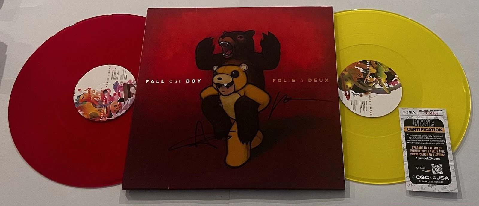 FALL OUT BOY SIGNED FOLIE A DEUX LP VINYL RECORD ALBUM PATRICK STUMP JSA COA
