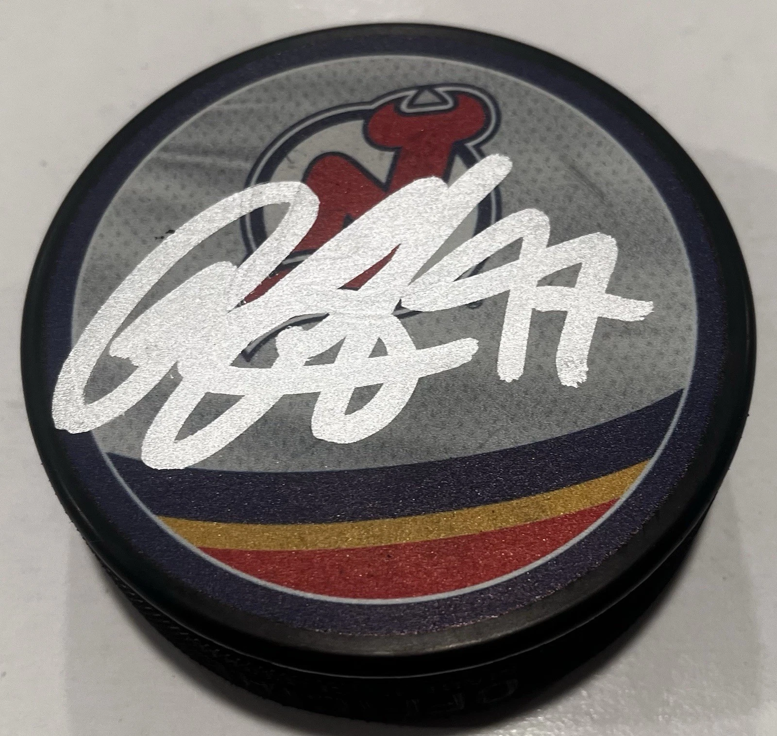 PAUL COTTER SIGNED NEW JERSEY DEVILS HOCKEY PUCK W/ CASE COA