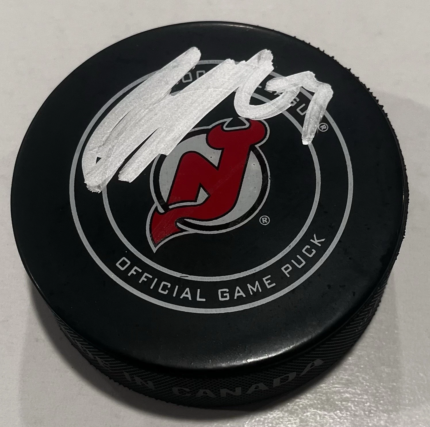 JESPER BRATT SIGNED NEW JERSEY DEVILS GAME HOCKEY PUCK W/ CASE COA