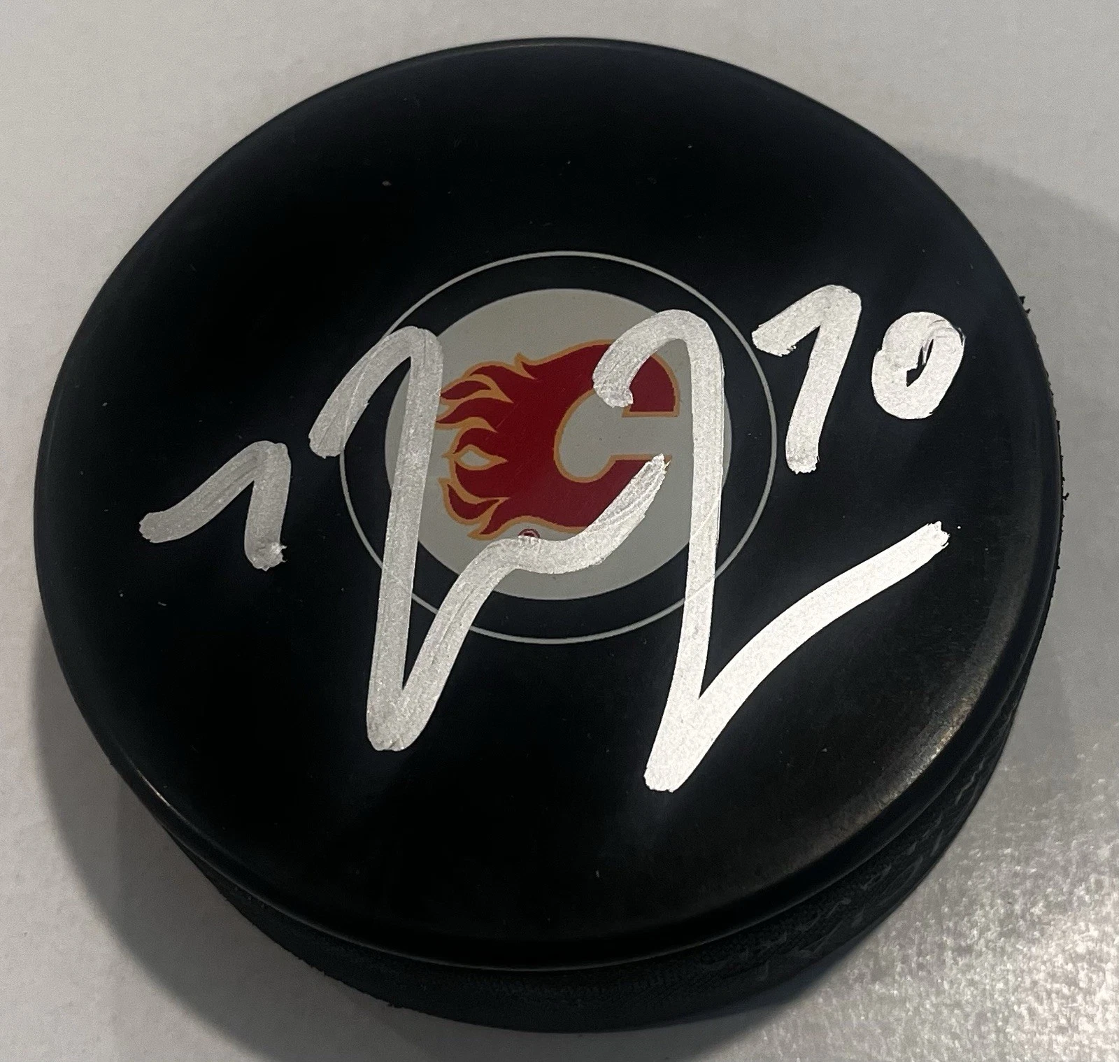 RYAN LOMBERG SIGNED CALGARY FLAMES HOCKEY PUCK W/ CASE COA