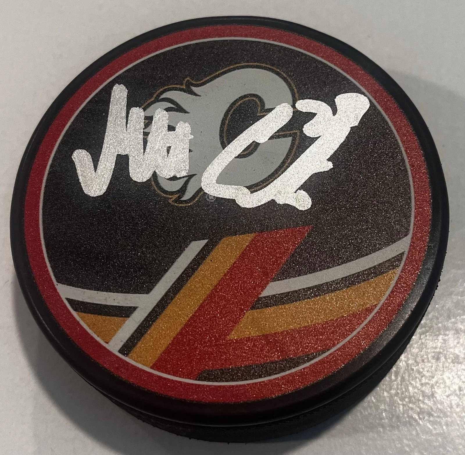 MATT CORONATO SIGNED CALGARY FLAMES HOCKEY PUCK W/ CASE COA