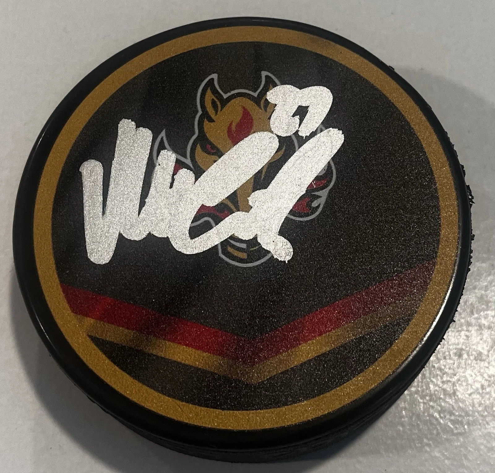 MATT CORONATO SIGNED CALGARY FLAMES HOCKEY PUCK W/ CASE COA