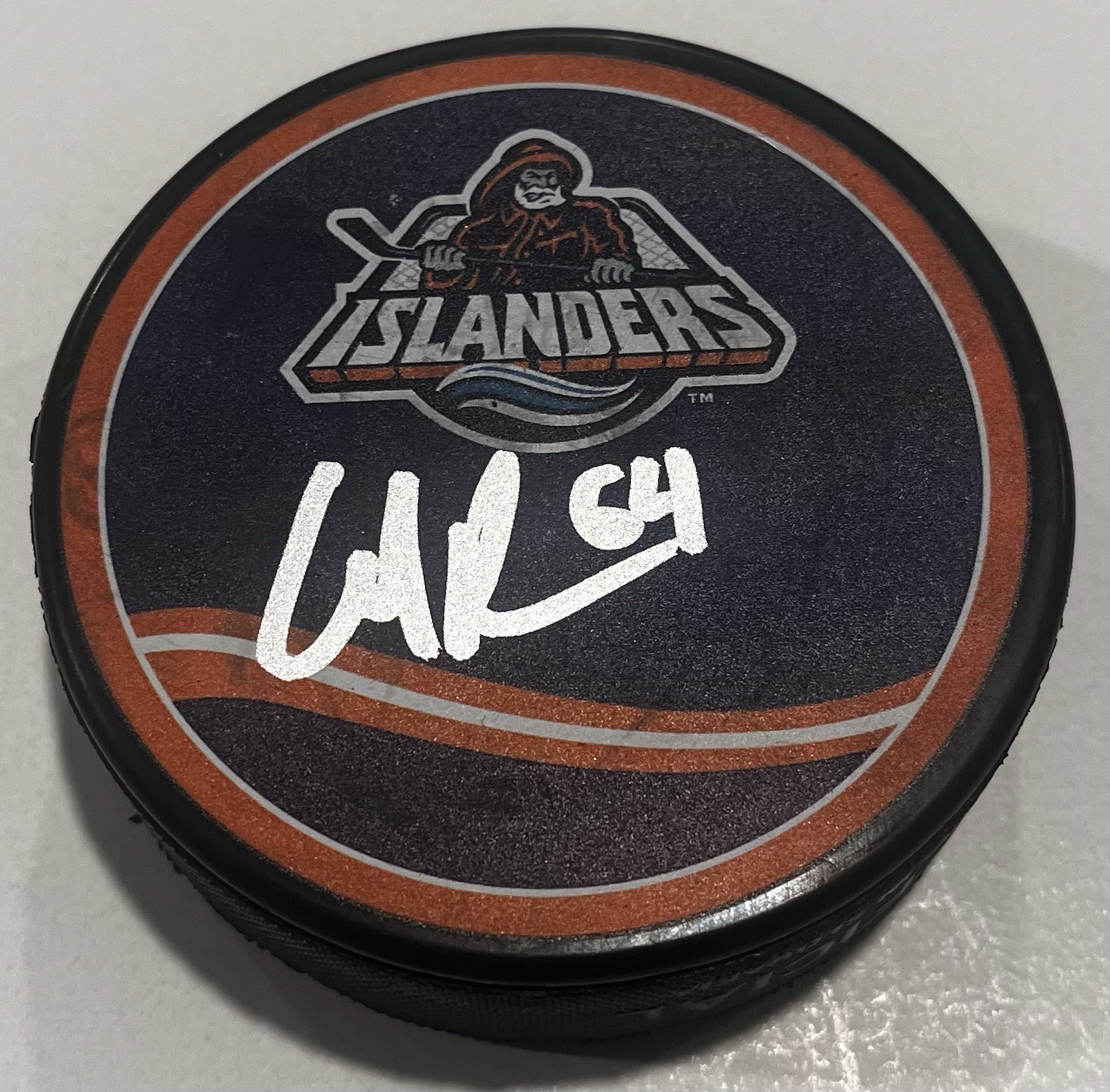 CALUM RITCHIE SIGNED NEW YORK ISLANDERS HOCKEY PUCK W/ CASE COA