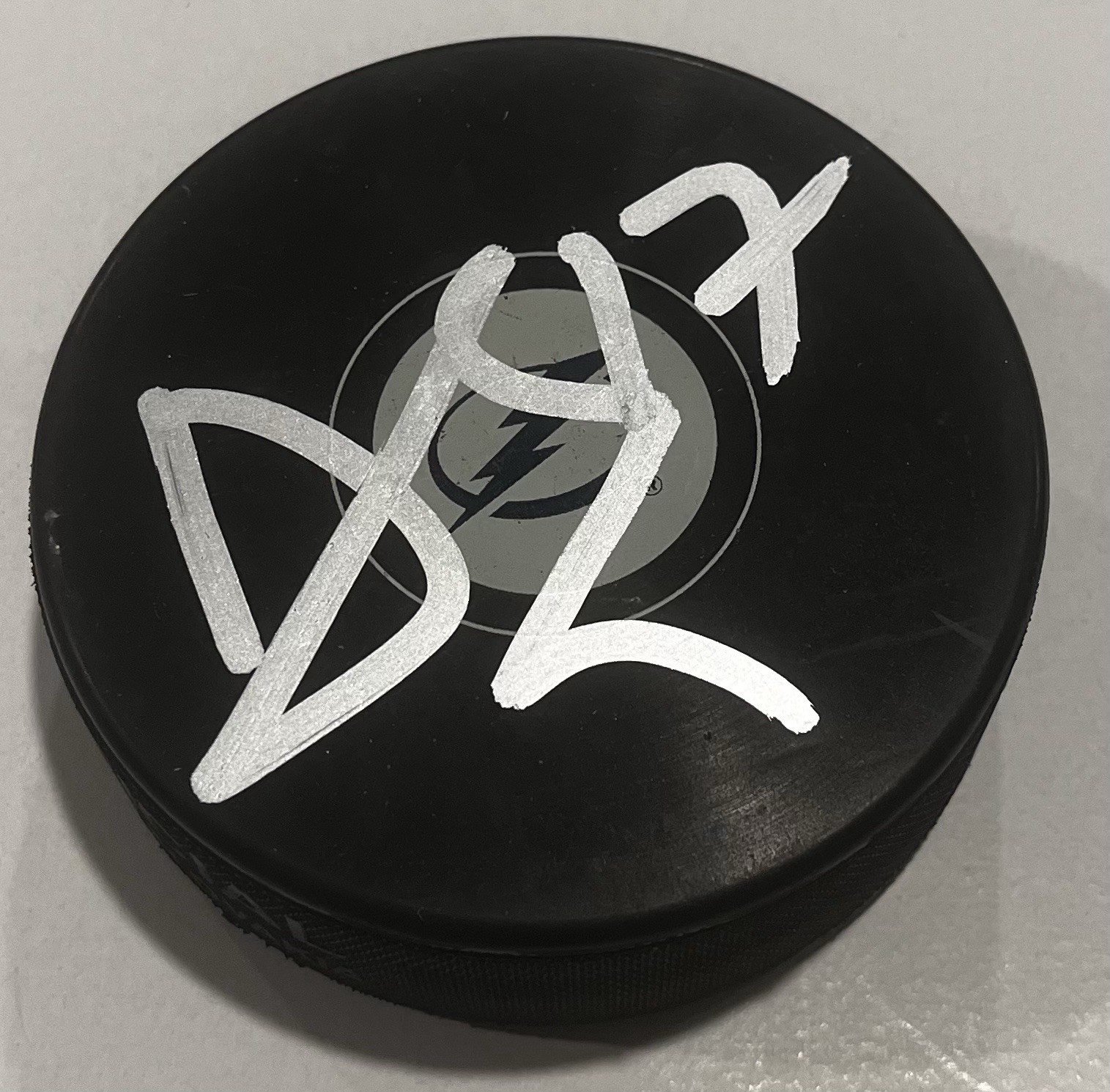 DOMINIC JAMES SIGNED TAMPA BAY LIGHTNING HOCKEY PUCK W/ CASE COA