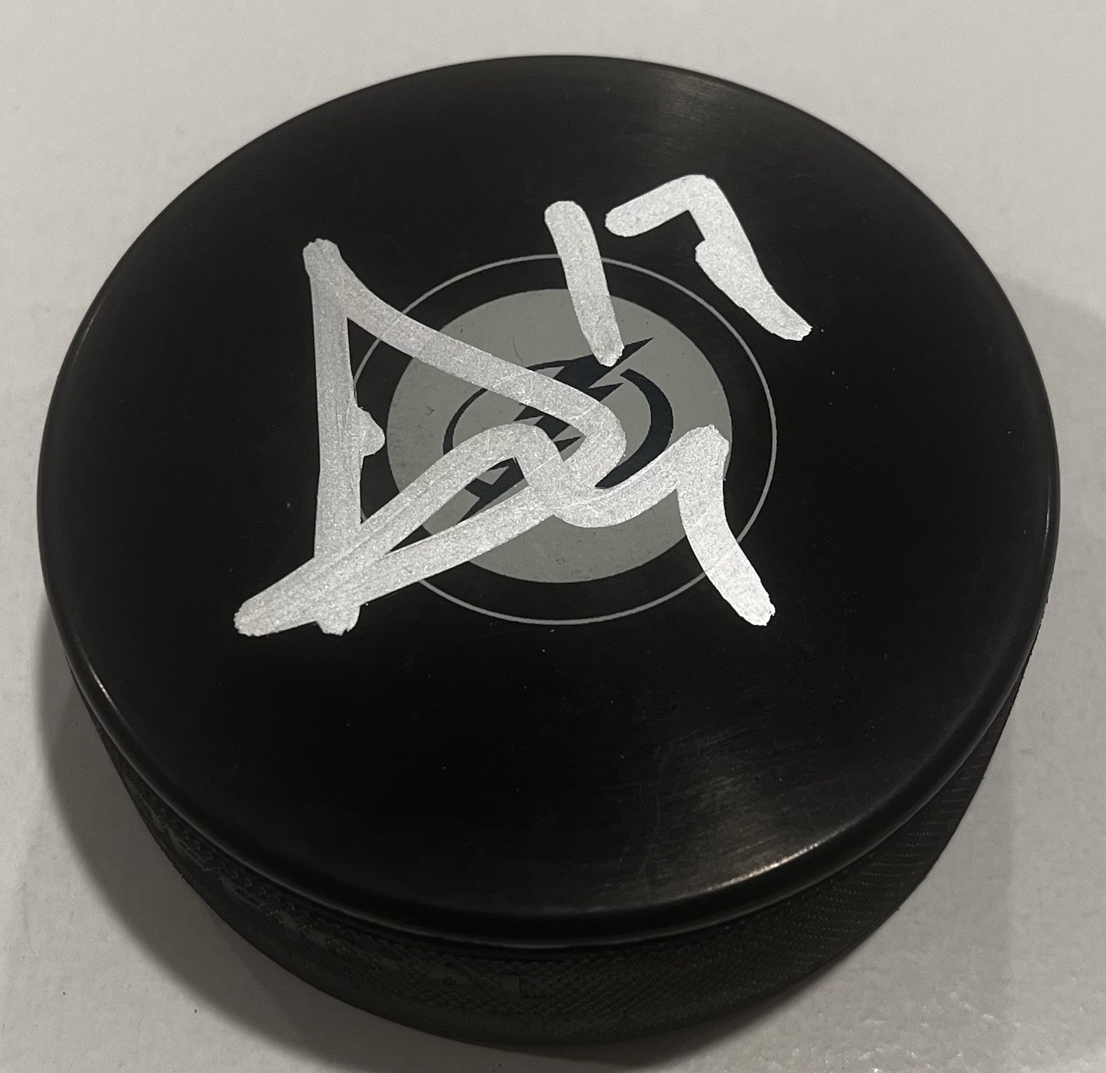 DOMINIC JAMES SIGNED TAMPA BAY LIGHTNING HOCKEY PUCK W/ CASE COA