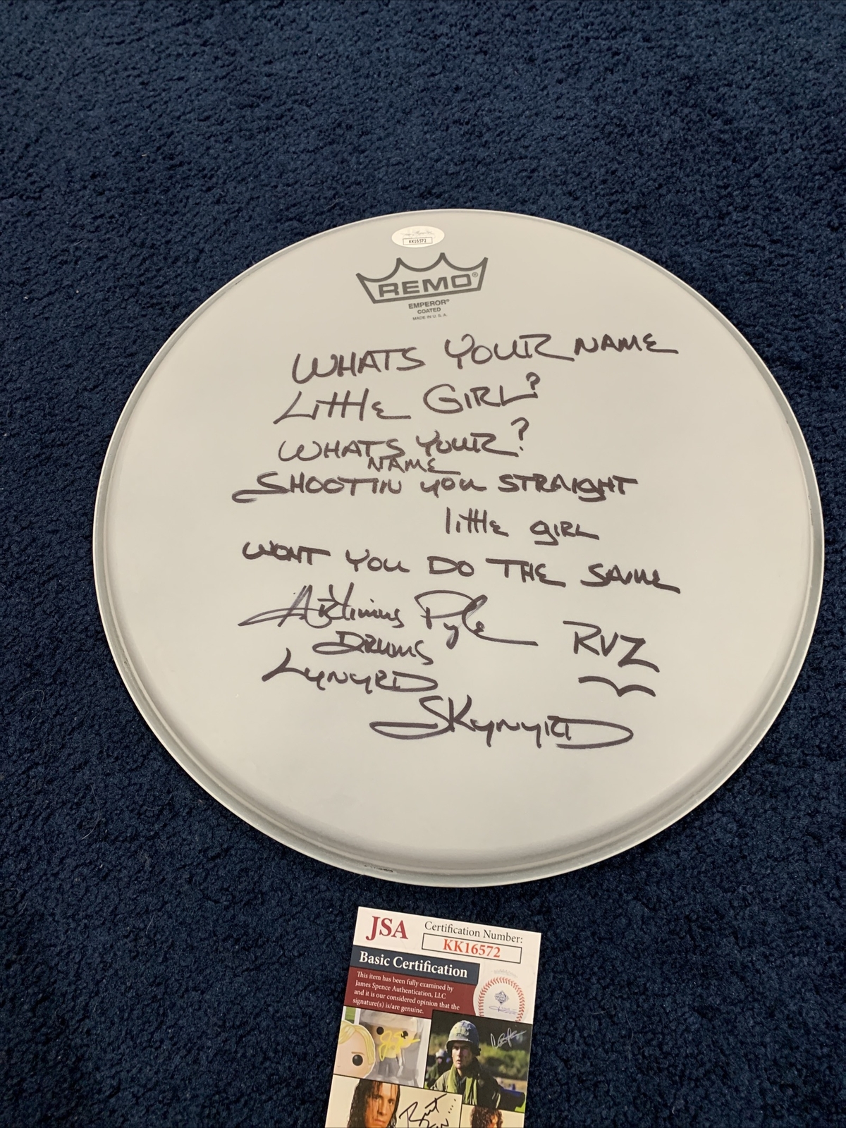 Artimus Pyle Lynyrd Skynyrd SIGNED Drum Head With Whats Your Name Lyrics JSA
