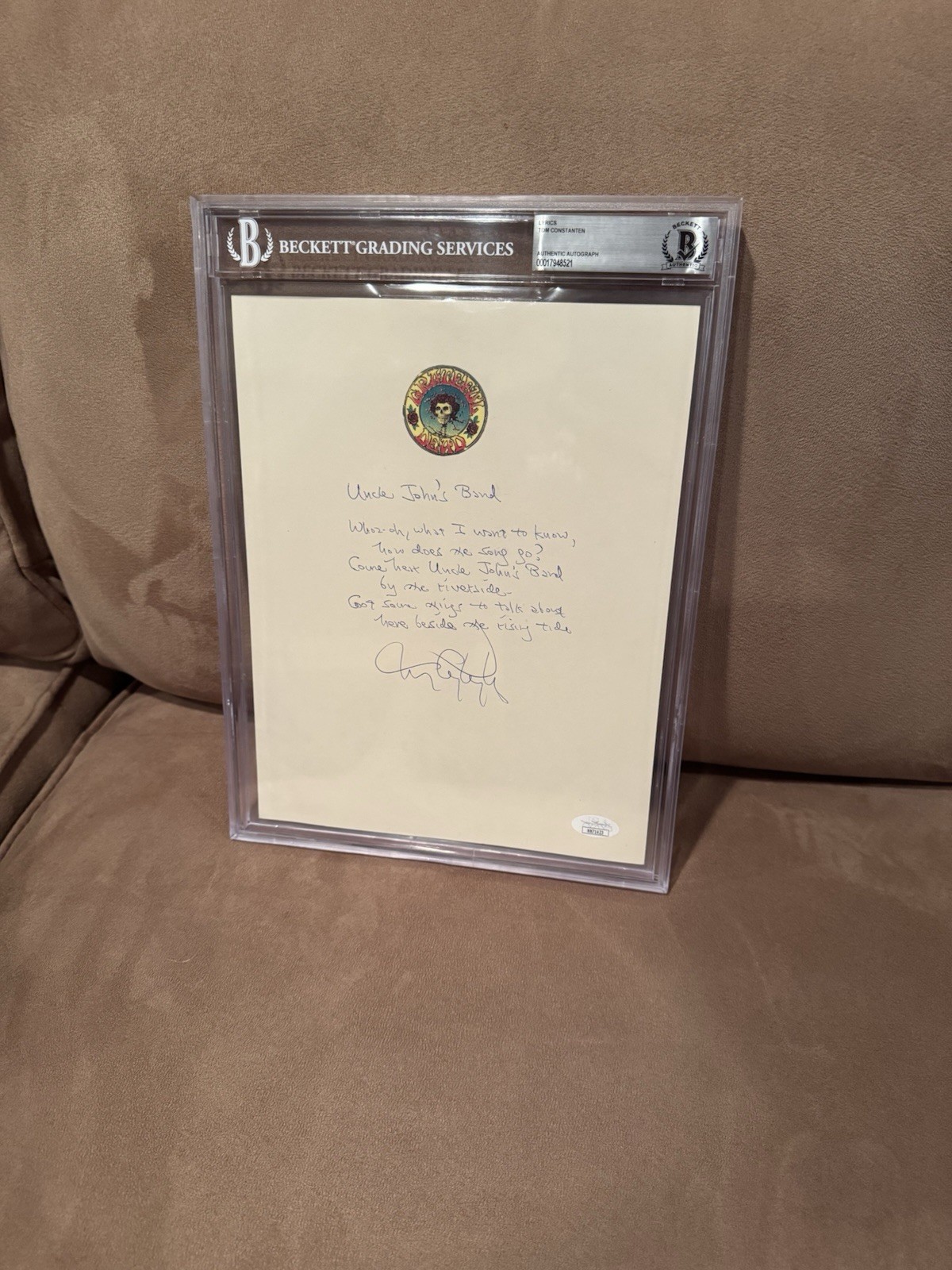 Tom Constanten Signed Autographed Hand Written Uncle John’s Band Lyrics Beckett
